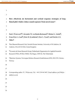 Finned Pilot Whales Reduce Sound Exposure from Naval Sonar?