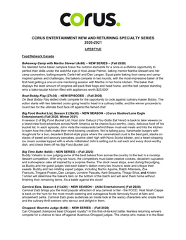 Corus Entertainment New and Returning Specialty Series 2020-2021