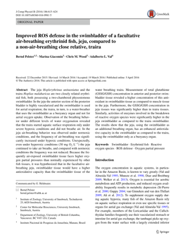 Improved ROS Defense in the Swimbladder of a Facultative Air‑Breathing Erythrinid Fish, Jeju, Compared to a Non‑Air‑Breathing Close Relative, Traira