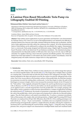 A Laminar Flow-Based Microfluidic Tesla Pump Via Lithography