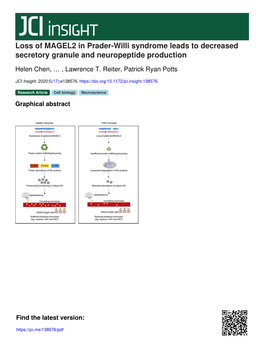 Loss of MAGEL2 in Prader-Willi Syndrome Leads to Decreased Secretory Granule and Neuropeptide Production