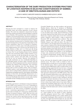 Characterisation of the Dairy Production Systems Practised by Livestock Keepers in Selected Constituencies of Namibia: a Case of Omuthiya-Guinas and Ovitoto