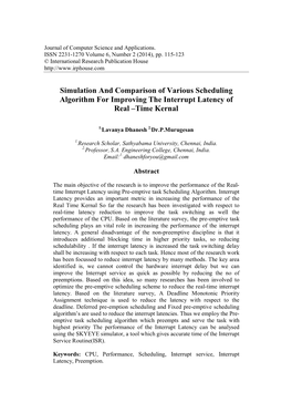 Simulation and Comparison of Various Scheduling Algorithm for Improving the Interrupt Latency of Real –Time Kernal