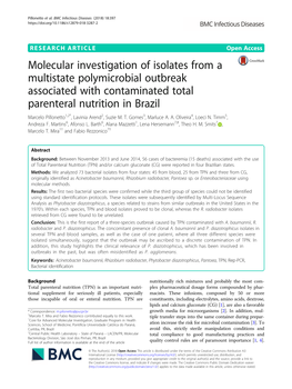 Molecular Investigation of Isolates from a Multistate Polymicrobial