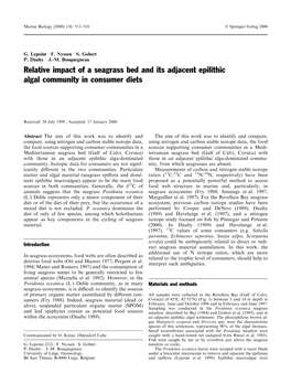 Relative Impact of a Seagrass Bed and Its Adjacent Epilithic Algal Community in Consumer Diets