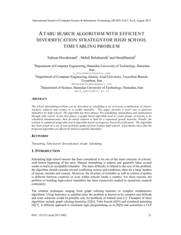 A Tabu Search Algorithm with Efficient Diversification Strategy for High School Timetabling Problem