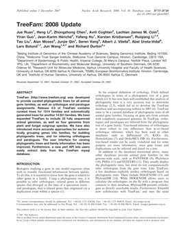 Treefam: 2008 Update Jue Ruan1, Heng Li2, Zhongzhong Chen1, Avril Coghlan2, Lachlan James M