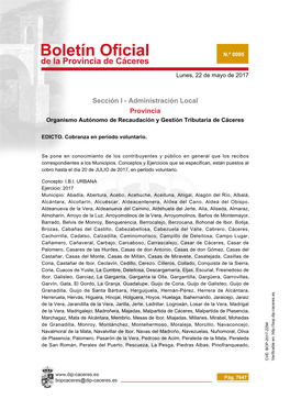Sección I - Administración Local Provincia Organismo Autónomo De Recaudación Y Gestión Tributaria De Cáceres