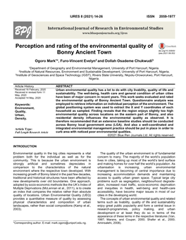 Perception and Rating of the Environmental Quality of Bonny