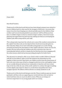 8 June 2020 Dear Head Teachers, Thank You for All the Hard Work That