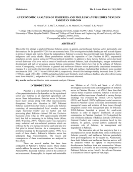 An Economic Analysis of Fisheries and Molluscan Fisheries Nexus in Pakistan 1950-2014