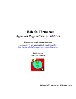 Boletín Fármacos: Agencias Reguladoras Y Políticas