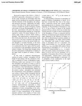 Chemistry of Small Components of Upper Shells of Venus