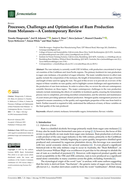 Processes, Challenges and Optimisation of Rum Production from Molasses—A Contemporary Review