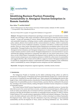 Identifying Business Practices Promoting Sustainability in Aboriginal Tourism Enterprises in Remote Australia