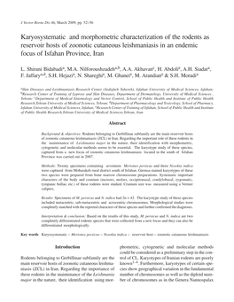 Karyosystematic and Morphometric Characterization of the Rodents As Reservoir Hosts of Zoonotic Cutaneous Leishmaniasis in an Endemic Focus of Isfahan Province, Iran