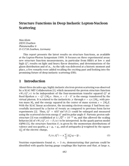 Structure Functions in Deep Inelastic Lepton-Nucleon Scattering 1