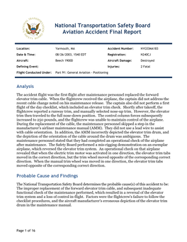 National Transportation Safety Board Aviation Accident Final Report