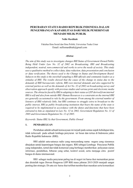 Perubahan Status Radio Republik Indonesia Dalam Pengembangan Kapabilitas Dari Milik Pemerintah Menjadi Milik Publik