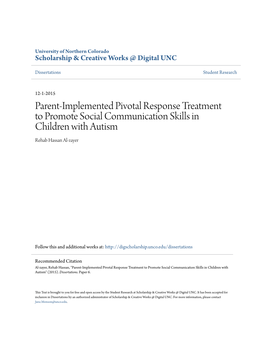 Parent-Implemented Pivotal Response Treatment to Promote Social Communication Skills in Children with Autism Rehab Hassan Al-Zayer