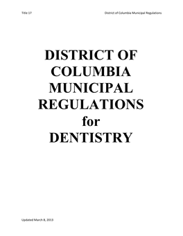 DISTRICT of COLUMBIA MUNICIPAL REGULATIONS for DENTISTRY