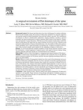 A Surgical Revisitation of Pott Distemper of the Spine Larry T