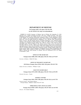 DEPARTMENT of DEFENSE the Pentagon 20301–1155, Phone (703) 545–6700 Fax 695–3362/693–2161