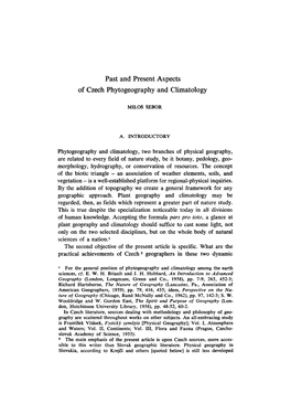 Past and Present Aspects of Czech Phytogeography and Climatology