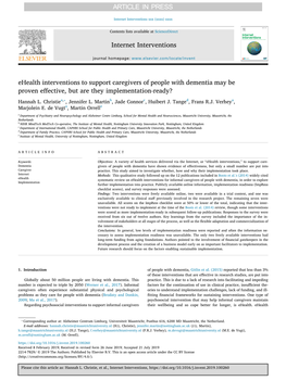 Ehealth Interventions to Support Caregivers of People with Dementia May Be Proven Effective, but Are They Implementation-Ready? ⁎ Hannah L