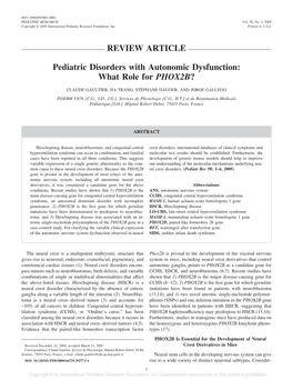 REVIEW ARTICLE Pediatric Disorders with Autonomic Dysfunction: What