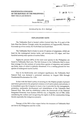 7 JUN 30 PZ 155 of the REPUBLIC of the PHILIPPINES ) FIRST REGULAR SESSION 1 >,E.,I., ' '% SENATE ' ' 4;) ~~~~~Lv~*: Senate Bill No