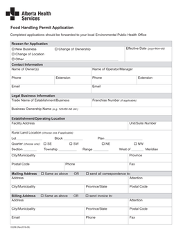 Food Handling Permit Application