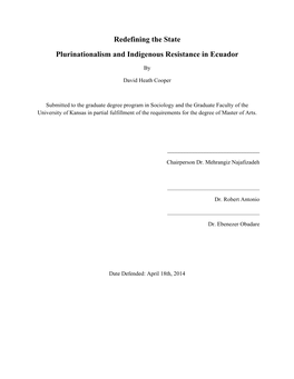 Redefining the State Plurinationalism and Indigenous Resistance in Ecuador