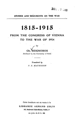 FROM the CONGRESS of VIENNA to the WAR of 1914 Ch