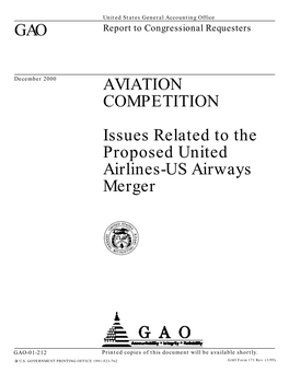 AVIATION COMPETITION Issues Related to the Proposed United Airlines-US Airways Merger