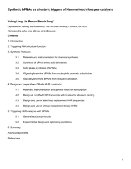 Synthetic Bpnas As Allosteric Triggers of Hammerhead Ribozyme Catalysis