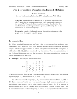 The 2-Transitive Complex Hadamard Matrices