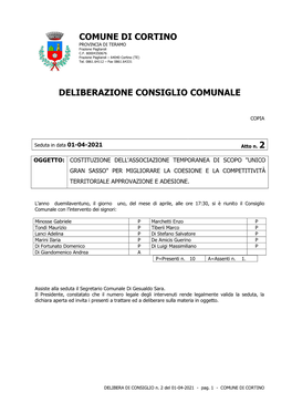 Comune Di Cortino Deliberazione Consiglio Comunale