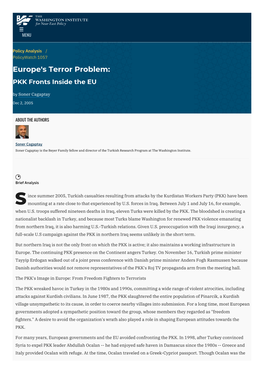 Europe's Terror Problem: PKK Fronts Inside the EU | the Washington Institute