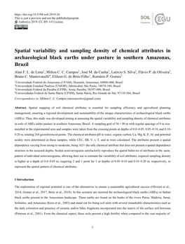 Spatial Variability and Sampling Density of Chemical Attributes in Archaeological Black Earths Under Pasture in Southern Amazonas, Brazil Alan F