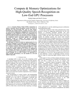 Compute & Memory Optimizations for High-Quality Speech Recognition on Low-End GPU Processors