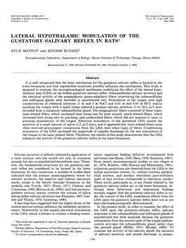 Lateral Hypothalamic Modulation of the Gustatory-Salivary Reflex in Rats’