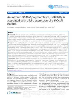 An Intronic PICALM Polymorphism, Rs588076, Is Associated with Allelic