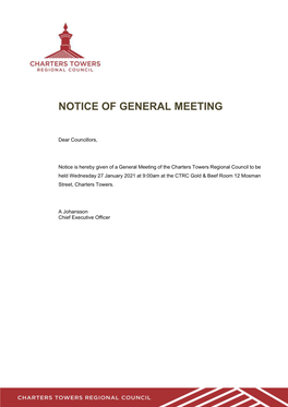 Agenda for CTRC General Meeting 27 January 2021