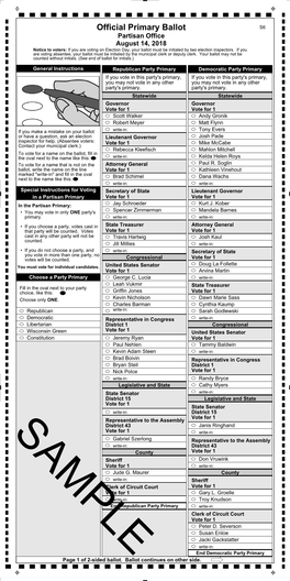 Jul 24, 2018 Sample Ballots Ward 1 8-14-18