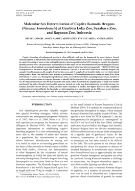 Molecular Sex Determination of Captive Komodo Dragons (Varanus Komodoensis) at Gembira Loka Zoo, Surabaya Zoo, and Ragunan Zoo, Indonesia