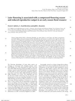 Later Flowering Is Associated with a Compressed Flowering Season 53 and Reduced Reproductive Output in an Early Season Floral Resource 55