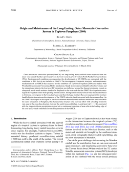 Origin and Maintenance of the Long-Lasting, Outer Mesoscale Convective System in Typhoon Fengshen (2008)