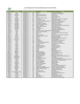 List of E-Branches for Fresh Cash Disbursement for Eid-Ul-Fitr 2016