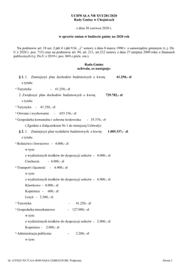 Uchwala Nr XVI/281/2020 Z Dnia 30 Czerwca 2020 R